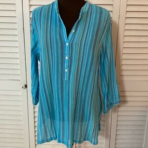 Sag Harbor women’s blue  stripped Tunic 3/4” sleeves size XL